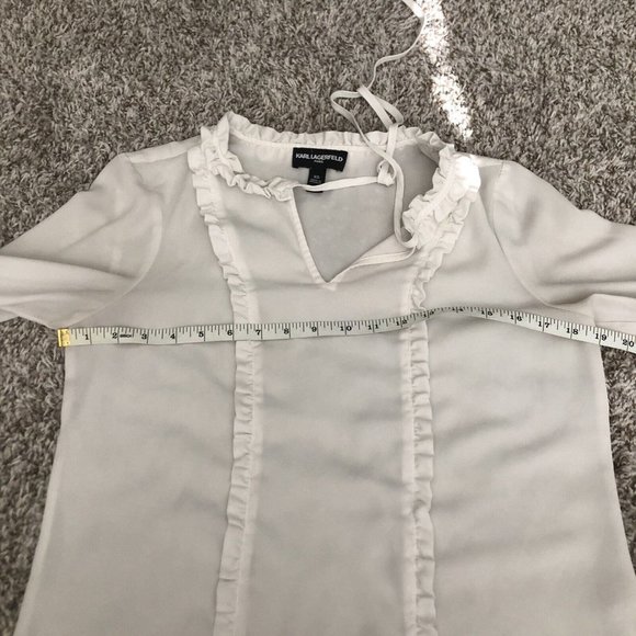 Karl Lagerfeld White 3/4 Bell Sleeve Ruffle Tie Neck Blouse Top Women's Sz XS - Picture 6 of 9